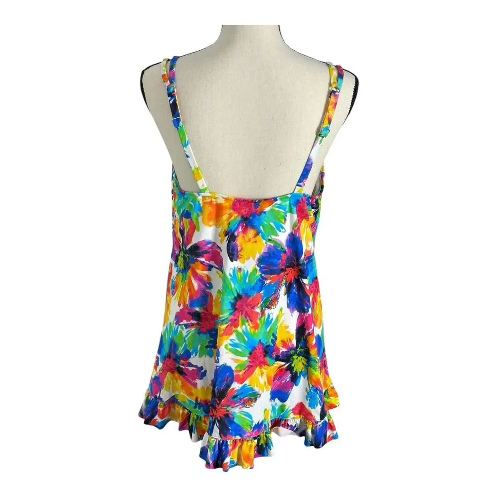Swim‎ Solutions Women's Triple Tier Printed Tankini Top Swimwear Multi Size 16 - Picture 8 of 14